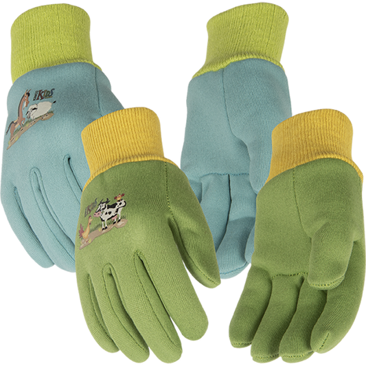 Kinco Kids' Farm Friends™ 8 oz Jersey Gloves Blue/ Green