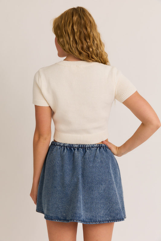 Short Sleeve Cowboy Boot Sweater Top