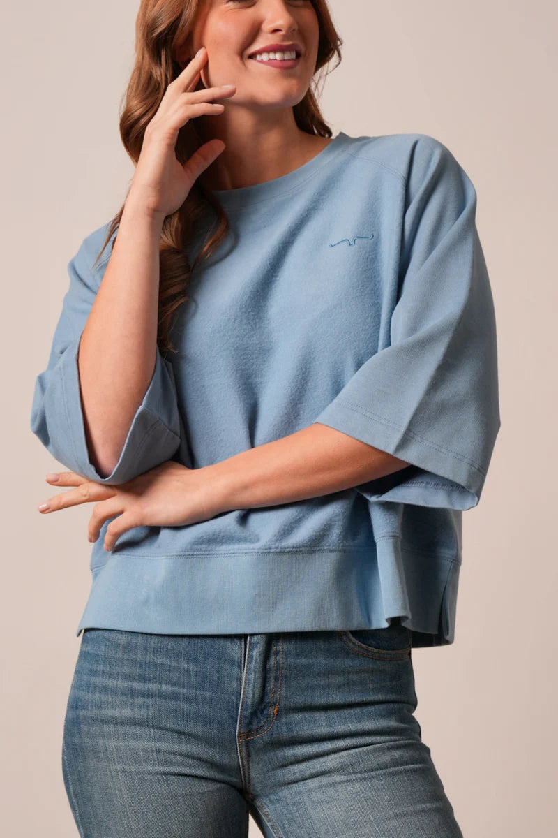 Kimes Ranch Addy Mid-Sleeve Boxy Sweatshirt in Faded Denim
