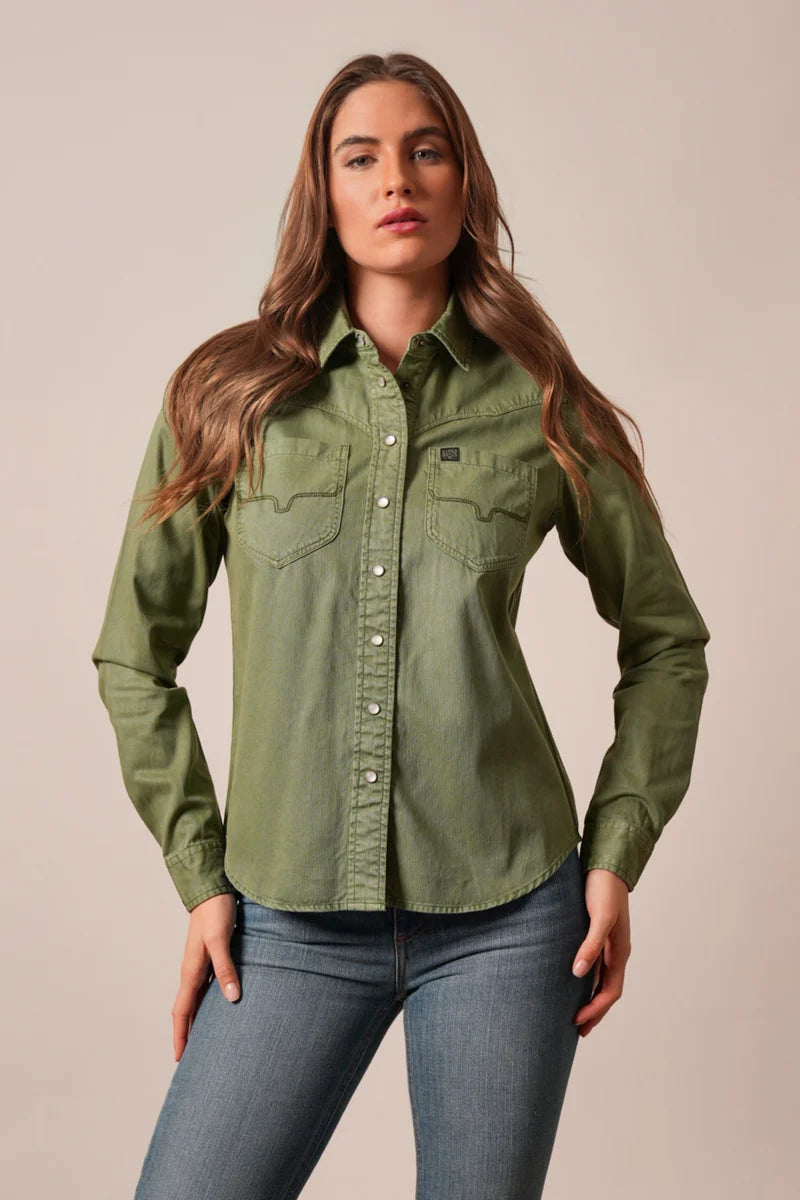Kimes Ranch Della Tencel Snap Shirt in Moss