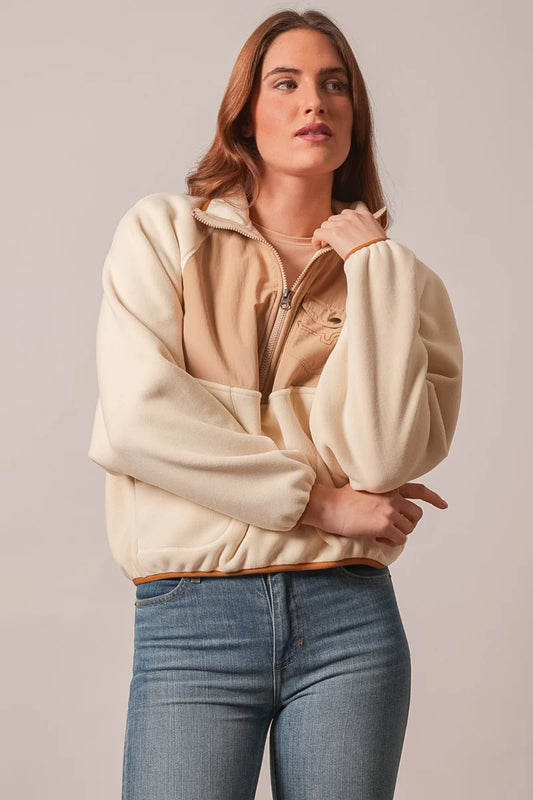 Kimes Ranch Indie Half Zip Fleece Pullover in Natural