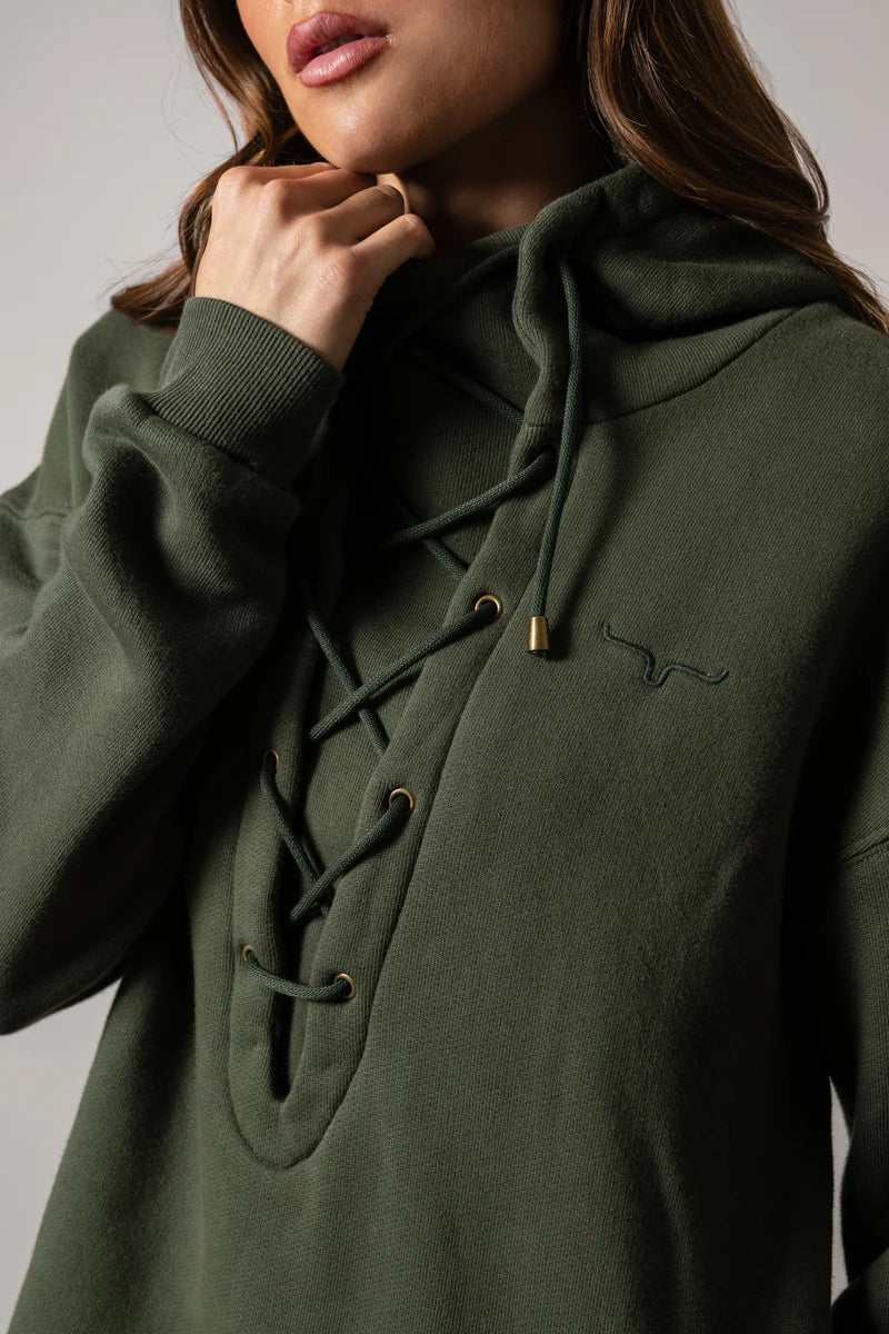 Kimes Ranch Pippi Lace Up Hoodie in Dark Olive