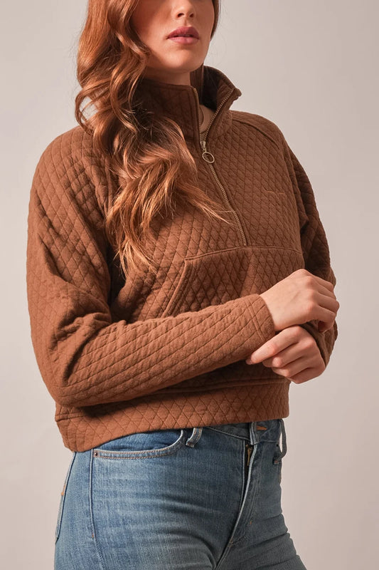 Kimes Ranch Rita Quilted Half Zip Pullover in Dark Brown