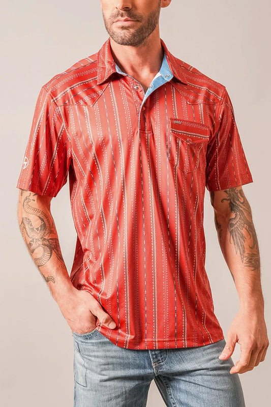 Kimes Ranch ZT Z-Stripe Polo in Brick Red
