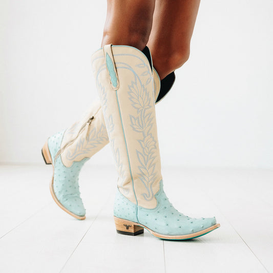 Lane Boots Sandaga Knee High in Powder Blue Ostrich