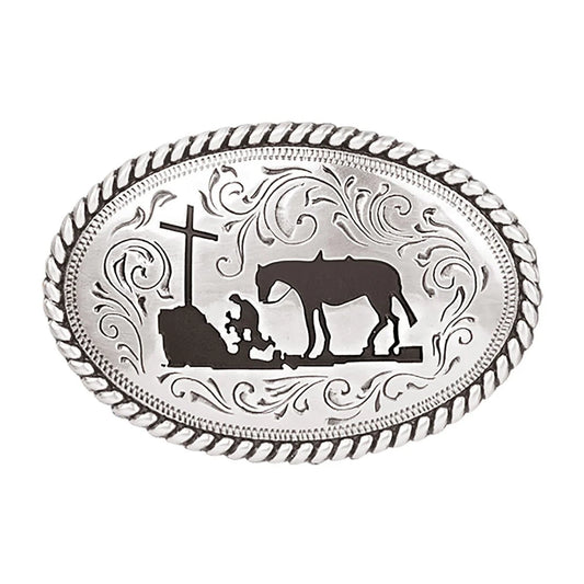 Nocona Youth Cowboy Prayer Silver Buckle