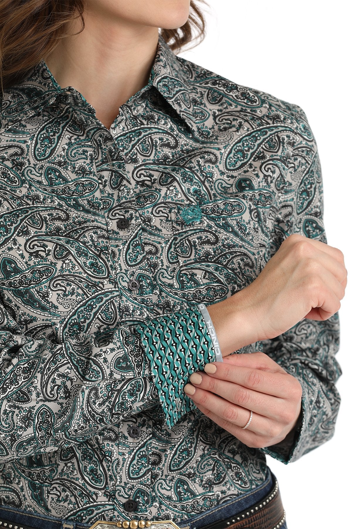 Cinch Women's Paisley Grey/Teal Button-Down Western Shirt