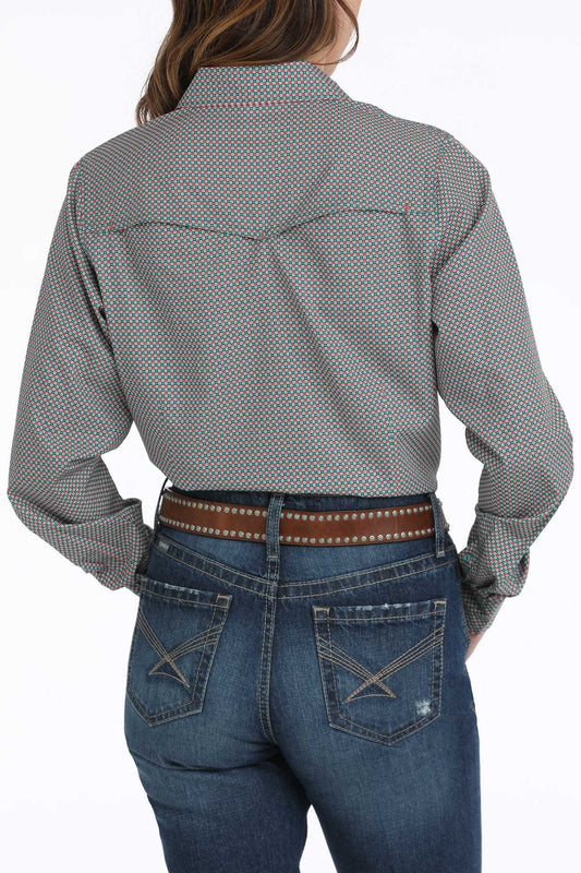 Cinch Arenaflex Medallion Snap Front Green Western Shirt