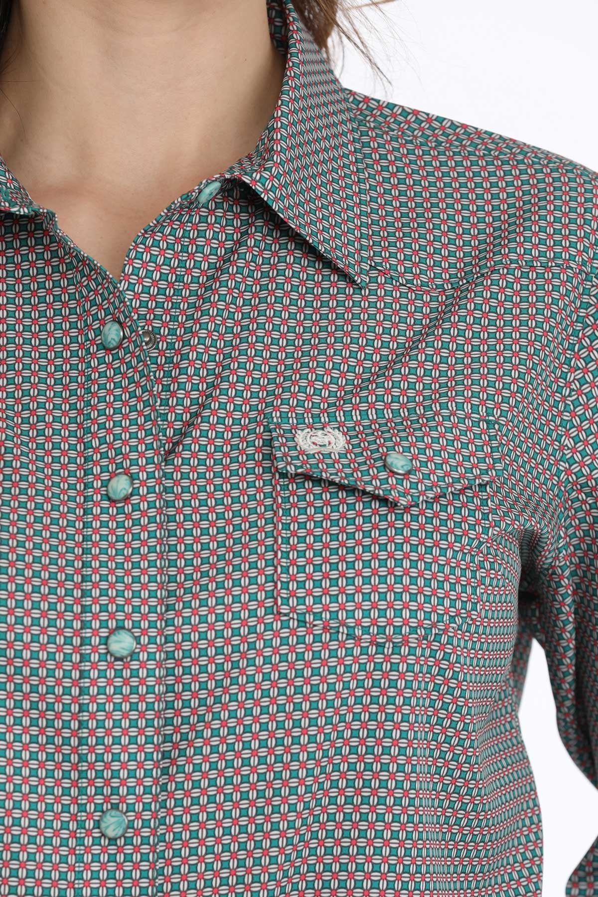 Cinch Arenaflex Medallion Snap Front Green Western Shirt