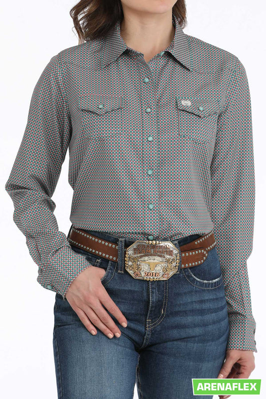 Cinch Arenaflex Medallion Snap Front Green Western Shirt