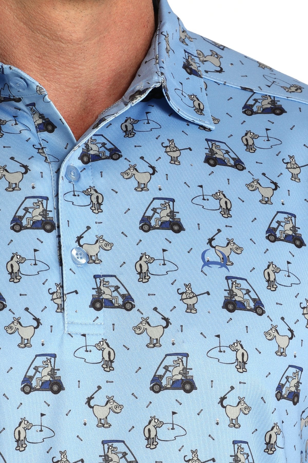 Cinch Light Blue Animal Golf Cart Print Arenaflex Polo