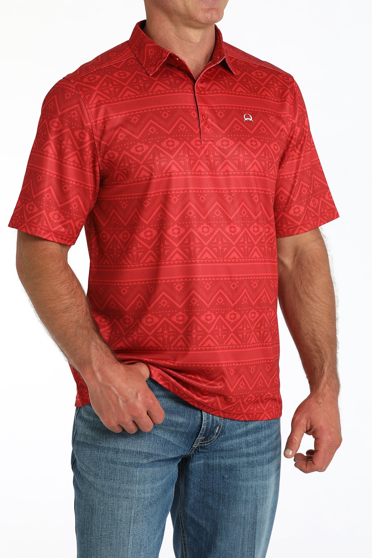 Cinch Arenaflex Red Western Print Polo