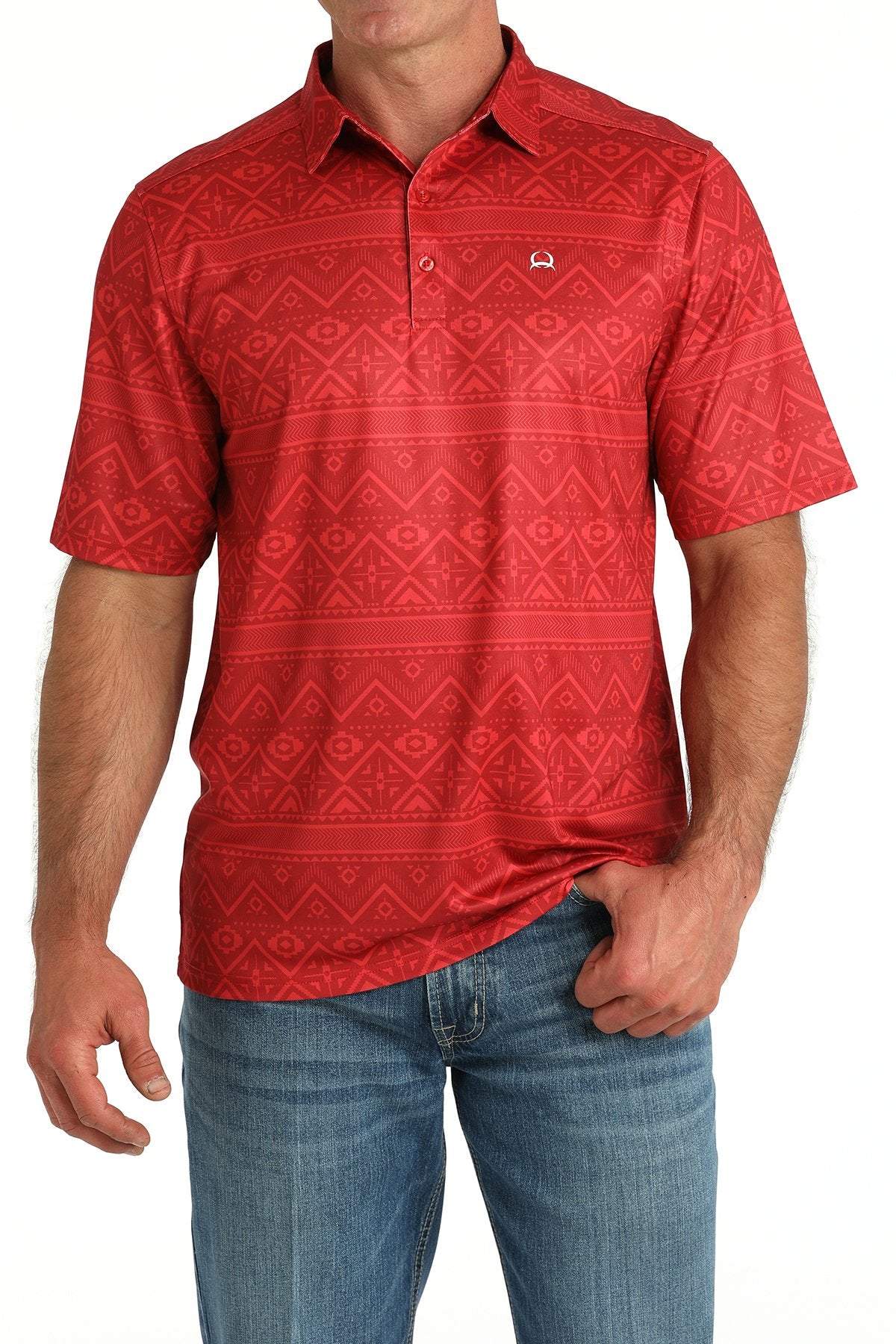 Cinch Arenaflex Red Western Print Polo