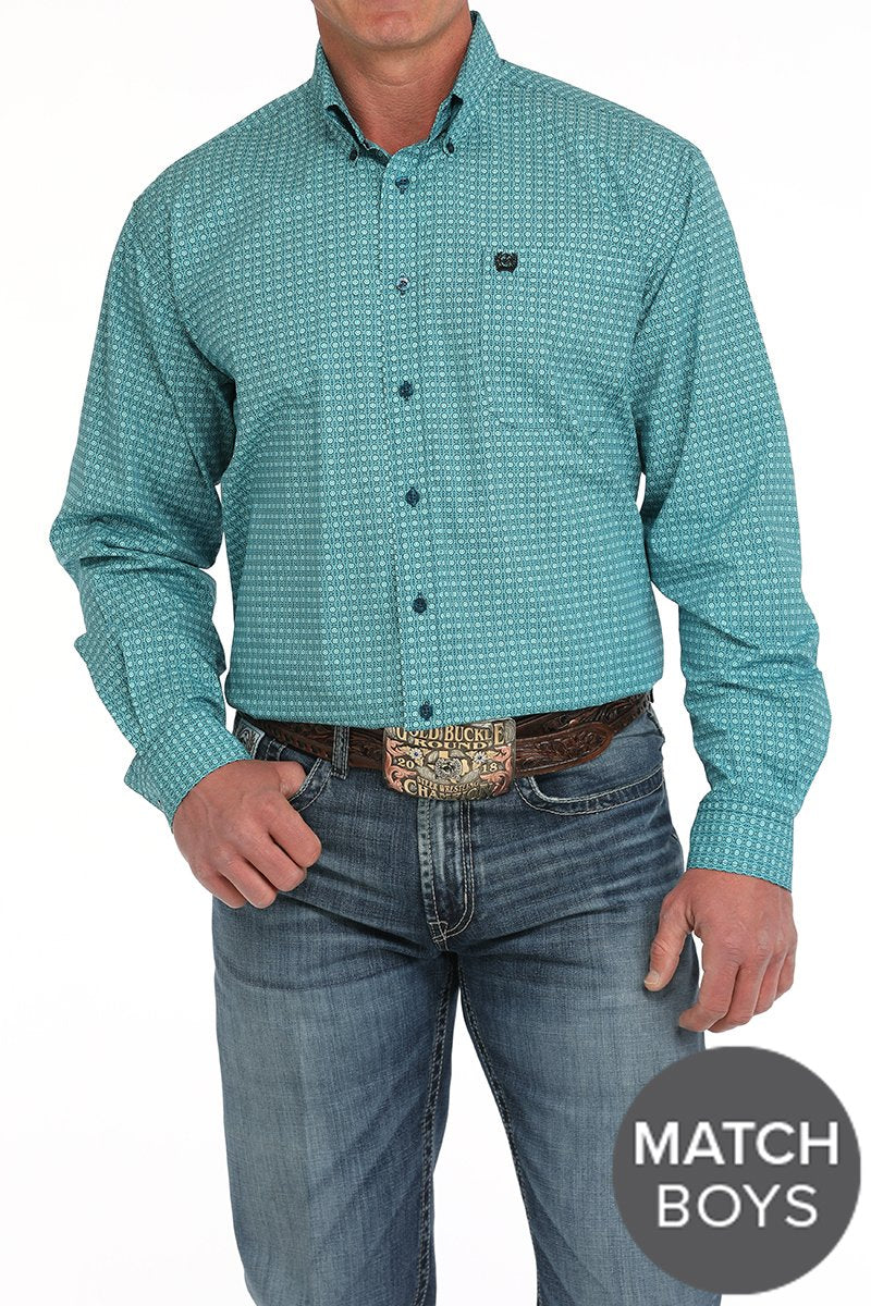 Cinch Turquoise Medallion Print Button-Down Western Shirt