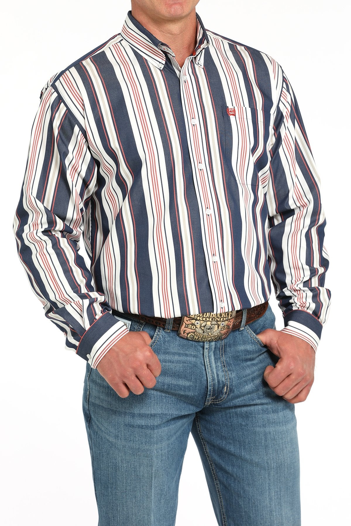 Cinch Men's Navy Striped Button-Down Western Shirt