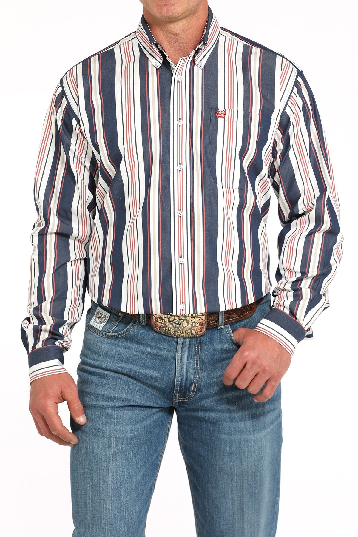 Cinch Men's Navy Striped Button-Down Western Shirt