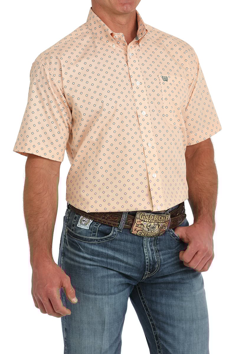 Cinch Short Sleeve Button-Down Shirt in Orange