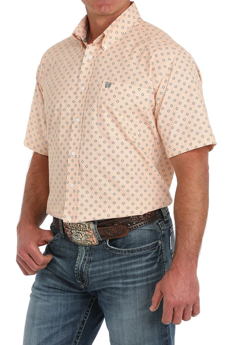 Cinch Short Sleeve Button-Down Shirt in Orange