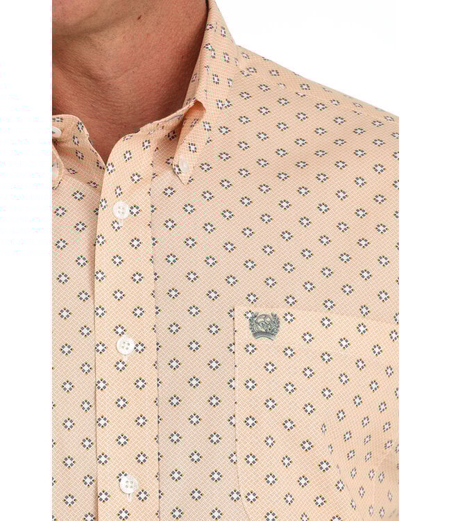 Cinch Short Sleeve Button-Down Shirt in Orange