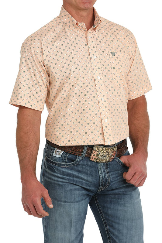 Cinch Short Sleeve Button-Down Shirt in Orange