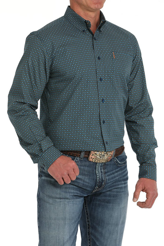 Cinch Modern Fit Blue Geometric Print Button-Down Western Shirt