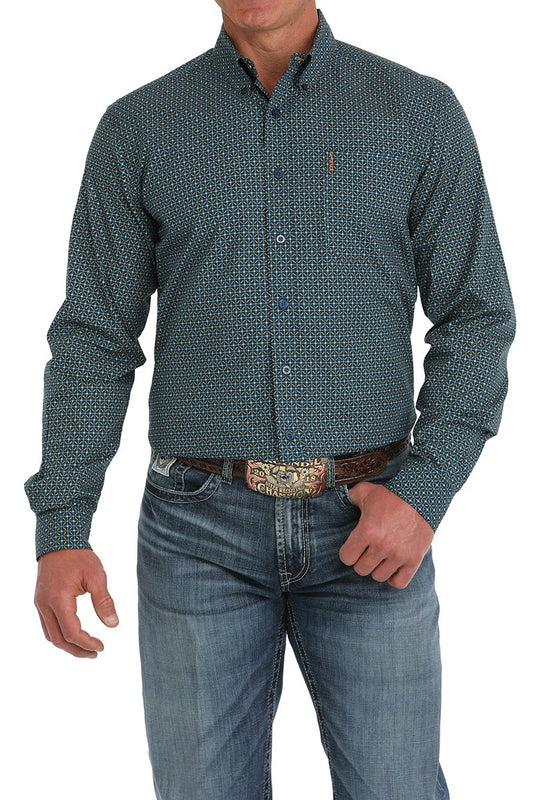 Cinch Modern Fit Blue Geometric Print Button-Down Western Shirt