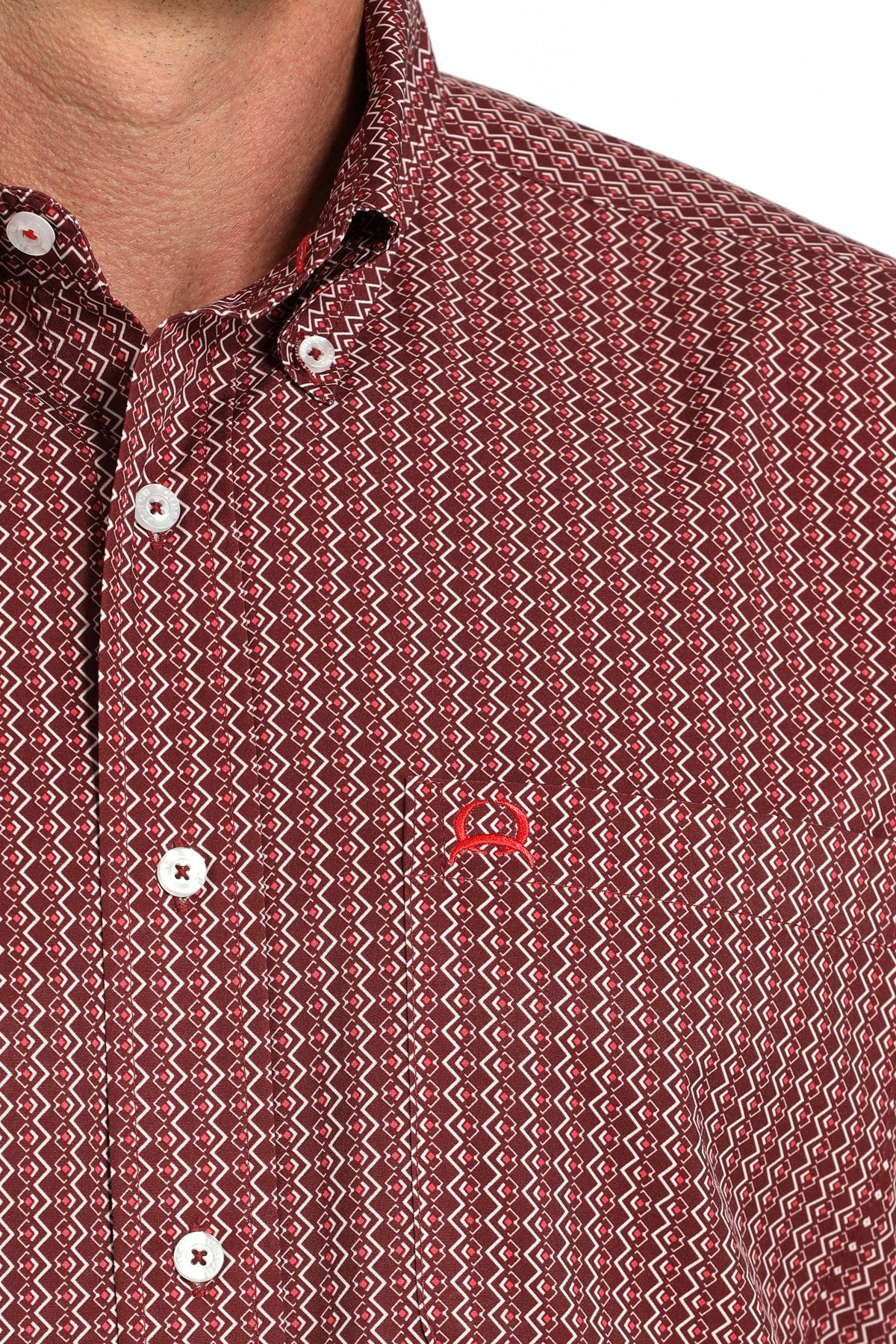 Cinch Short Sleeve Burgundy Medallion Print Western Shirt
