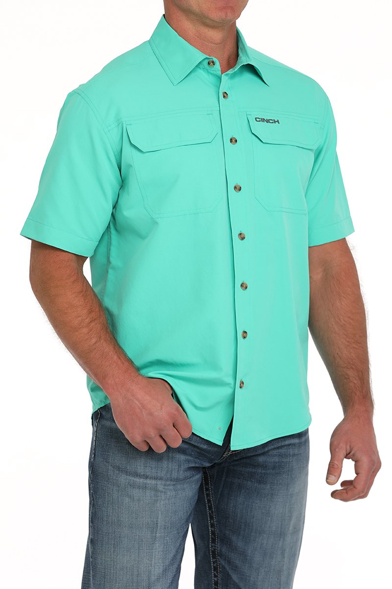 Cinch Ripstop Solid Turquoise Button-Down Western Shirt