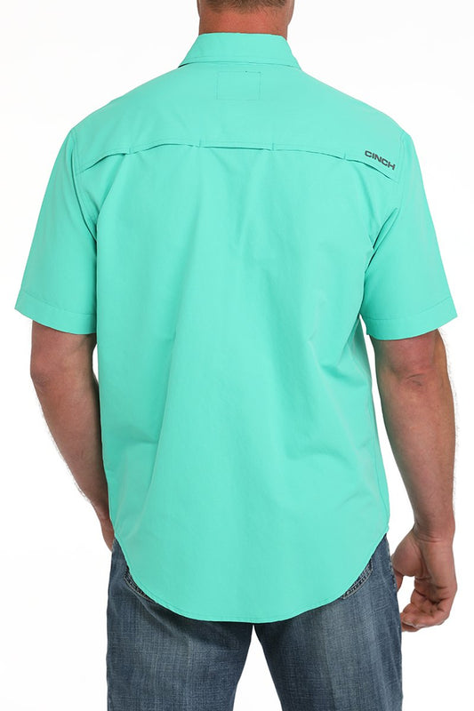 Cinch Ripstop Solid Turquoise Button-Down Western Shirt