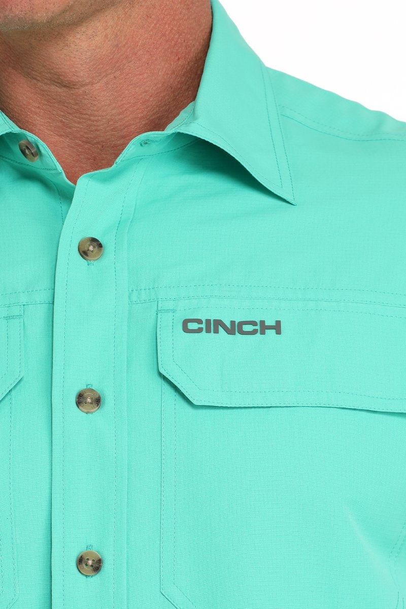 Cinch Ripstop Solid Turquoise Button-Down Western Shirt