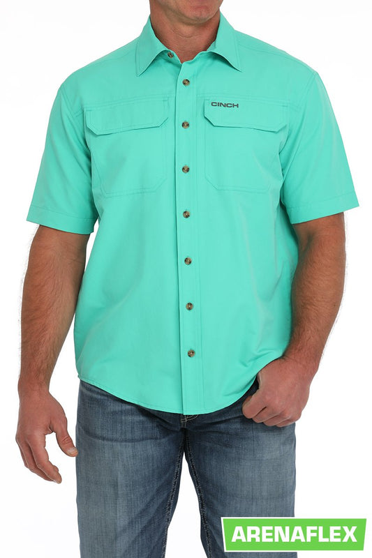 Cinch Ripstop Solid Turquoise Button-Down Western Shirt
