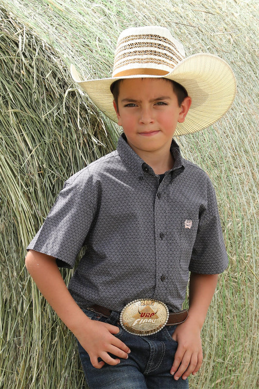 Cinch Gray Short Sleeve Geometric Print Button-Down Shirt