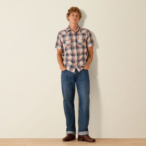 Ariat Retro Haines Fitted Snap Shirt in White Plaid