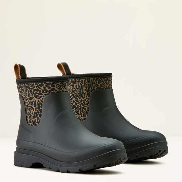 Ariat Kelmarsh Shortie Rubber Boot in Black & Ocelot Print