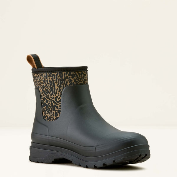 Ariat Kelmarsh Shortie Rubber Boot in Black & Ocelot Print