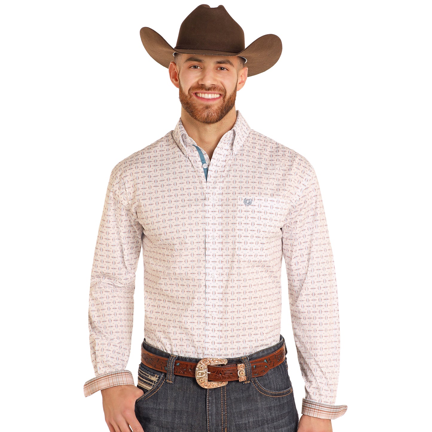 Panhandle Men's Rough Stock Vintage Geometric Long Sleeve Shirt