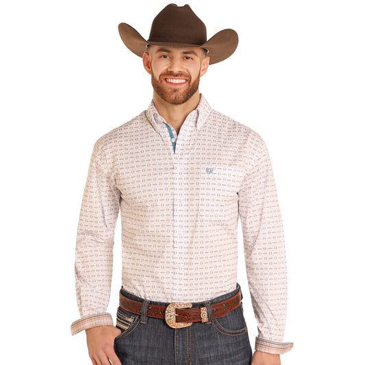 Panhandle Men's Rough Stock Vintage Geometric Long Sleeve Shirt