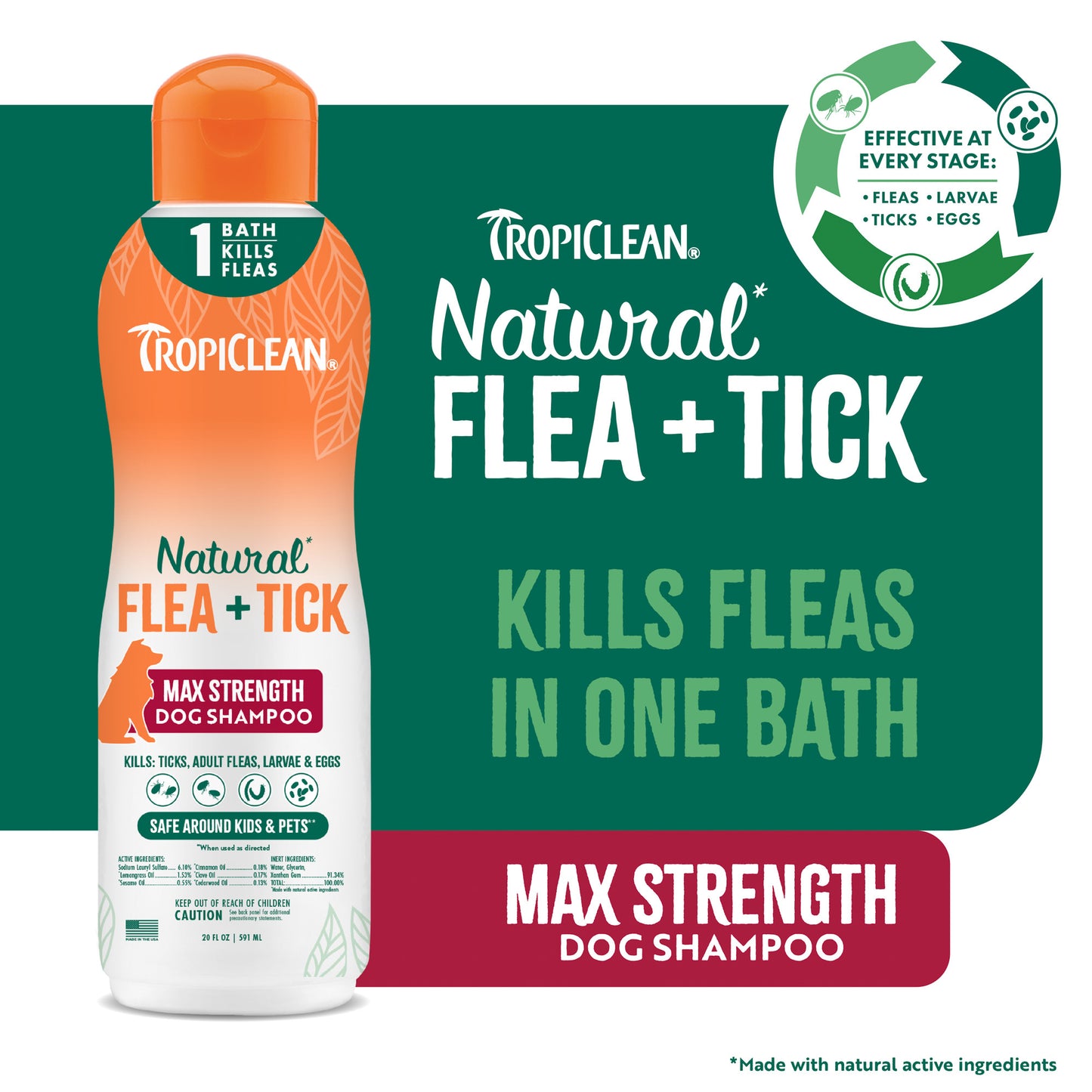 TropiClean Flea & Tick Maximum Strength Shampoo for Dogs