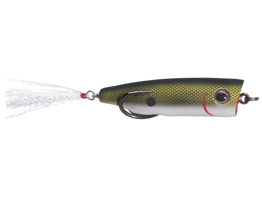 Fishing lure with a green and white body on a white background