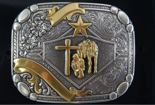 Nocona Silver and Gold Cowboy Prayer Buckle