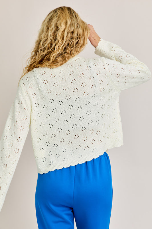 White Scallop Edge Sweater Cardigan