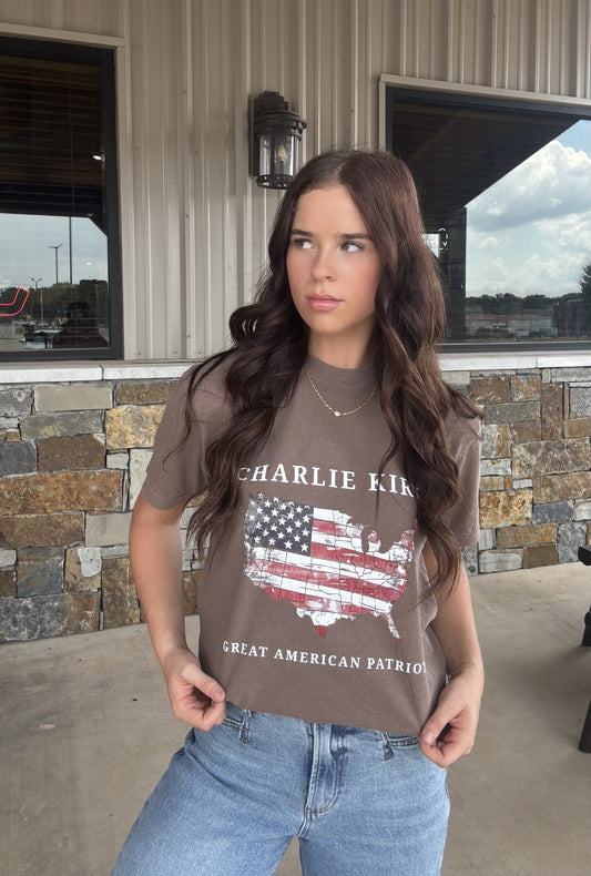 Brown Charlie Kirk Graphic Tee