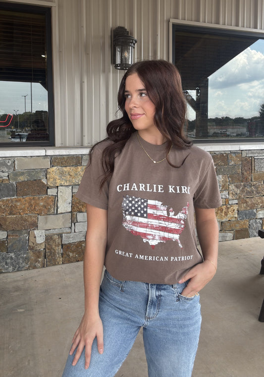 Brown Charlie Kirk Graphic Tee