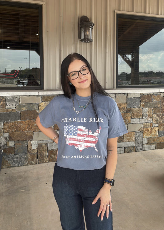 Blue Charlie Kirk Graphic Tee