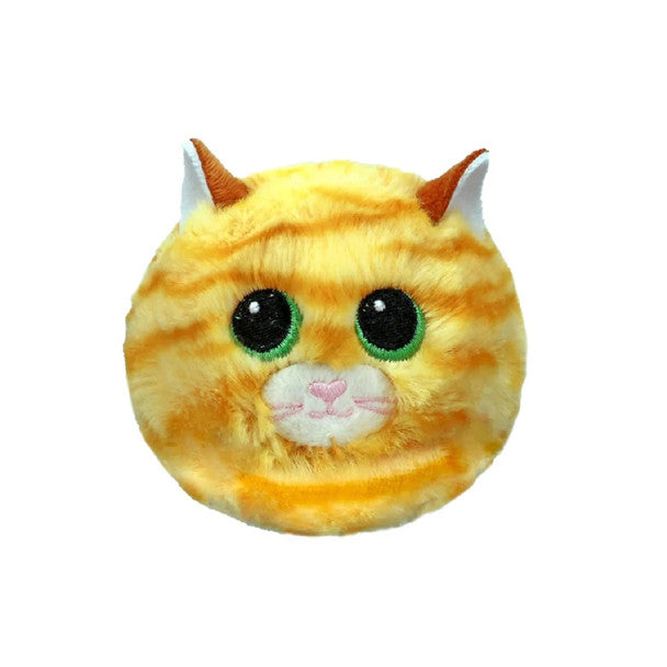 Plush tabby cat toy ball, on a white background