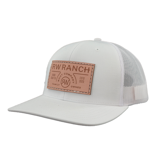 R. Watson Etched Leather Patch Cap in White