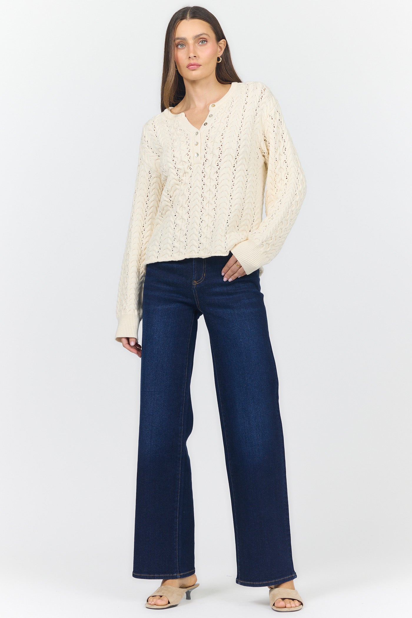 Dear John Dreya V-Neck Long Sleeve Sweater in Cream