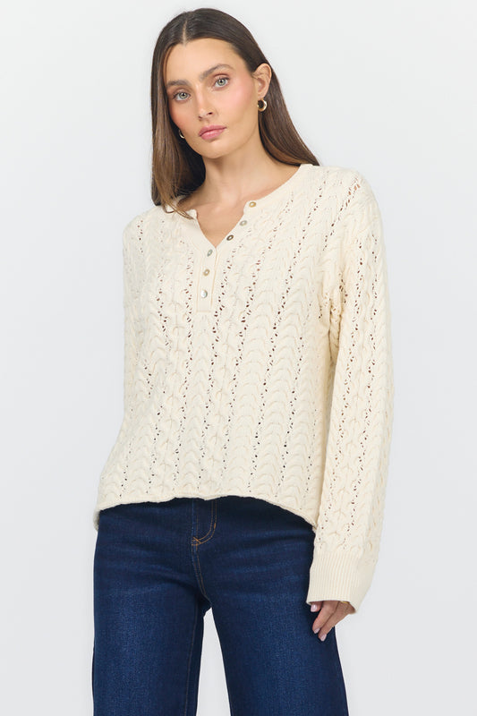 Dear John Dreya V-Neck Long Sleeve Sweater in Cream