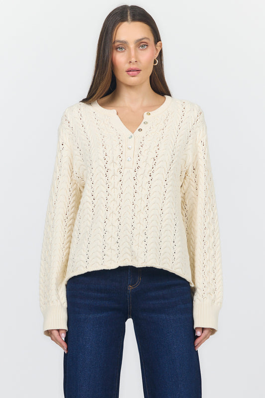 Dear John Dreya V-Neck Long Sleeve Sweater in Cream