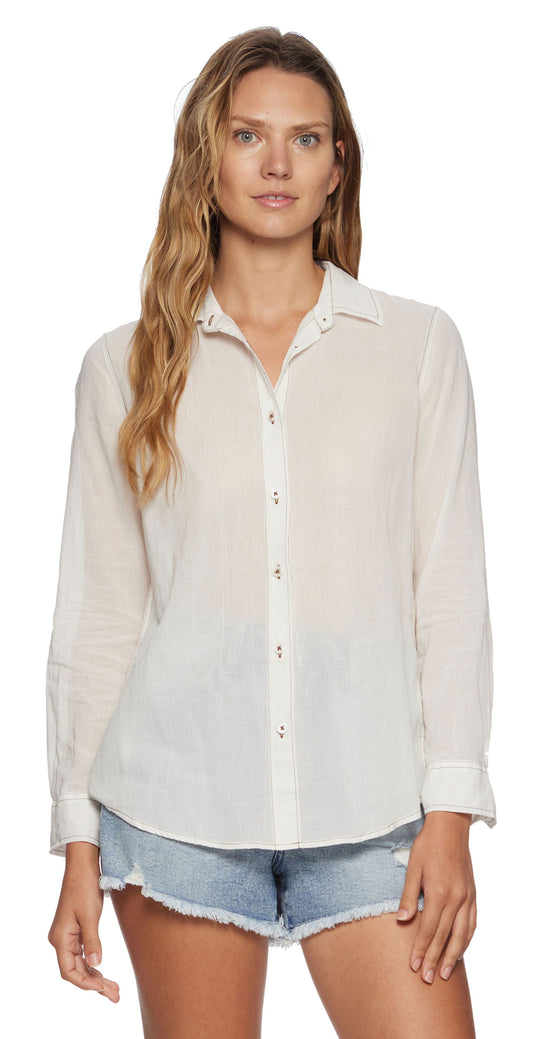 Flag & Anthem Marne Split Back Woven Shirt in White